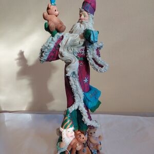 Festive Santa Figurine with Teddy Bears
